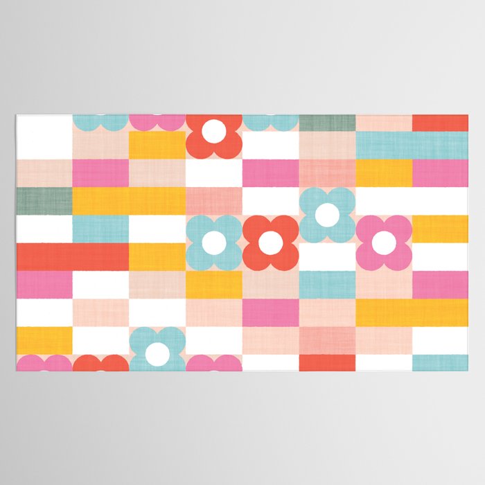 Retro Rainbow floral check pattern Tablecloth Gallery Image 2