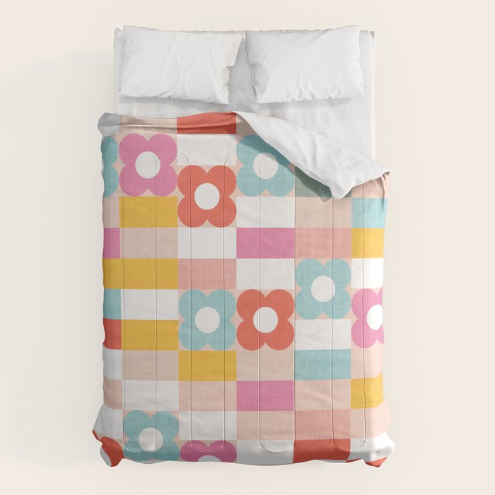 Retro Rainbow floral check pattern Comforter Gallery Image 1