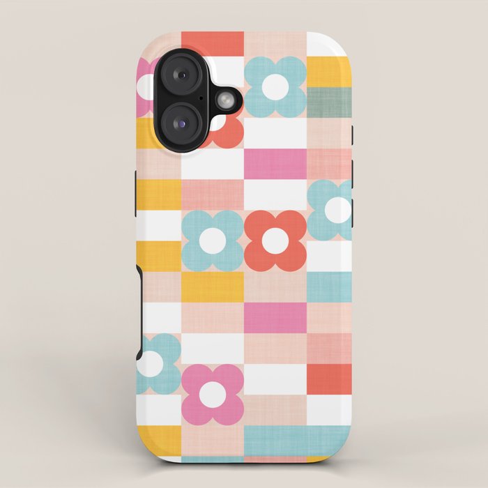 Retro Rainbow floral check pattern iPhone Case Gallery Image 1