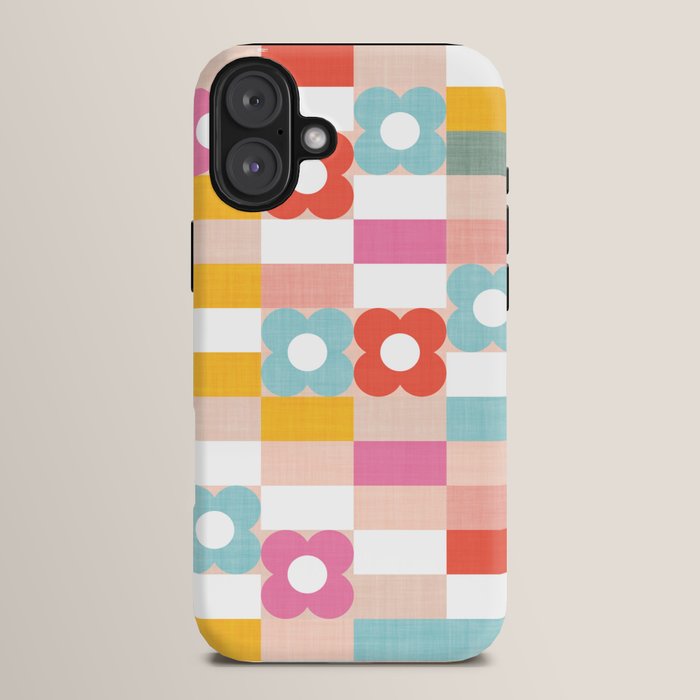 Retro Rainbow floral check pattern iPhone Case Gallery Image 14