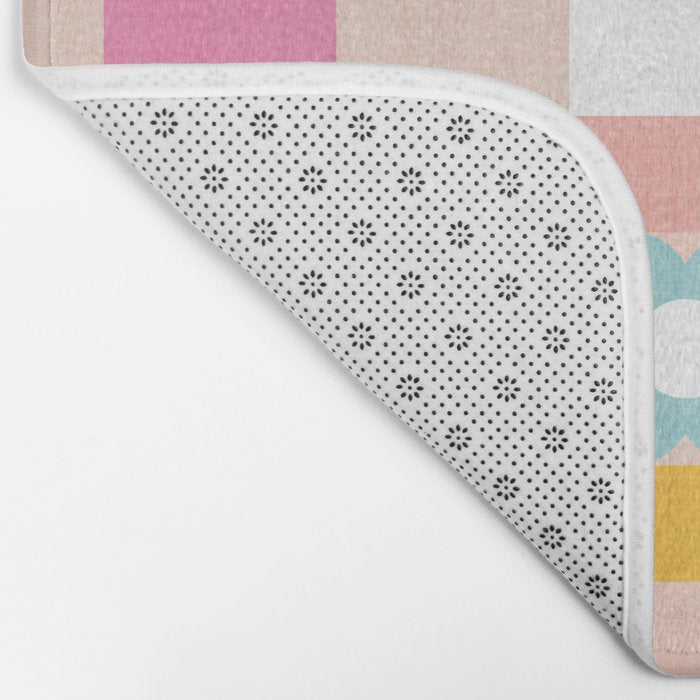Retro Rainbow floral check pattern Bath Mat Gallery Image 2
