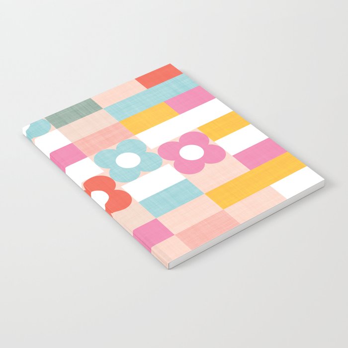 Retro Rainbow floral check pattern Notebook Gallery Image 1