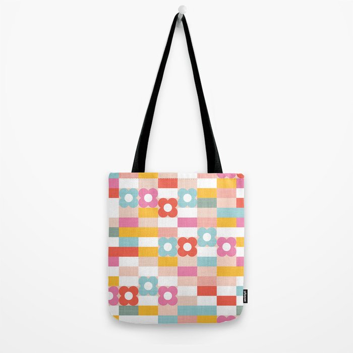 Retro Rainbow floral check pattern Tote Bag Gallery Image 2