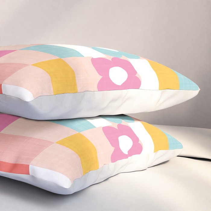 Retro Rainbow floral check pattern Pillow Sham Gallery Image 3