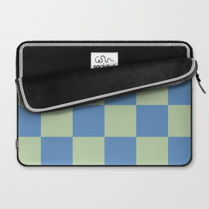 Blue and Light Green Checkerboard Pattern Laptop Sleeve Gallery Image 2