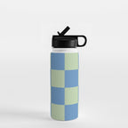 Blue and Light Green Checkerboard Pattern Water Bottle Gallery Image 1