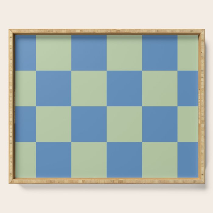 Blue and Light Green Checkerboard Pattern Serving Tray Gallery Image 1