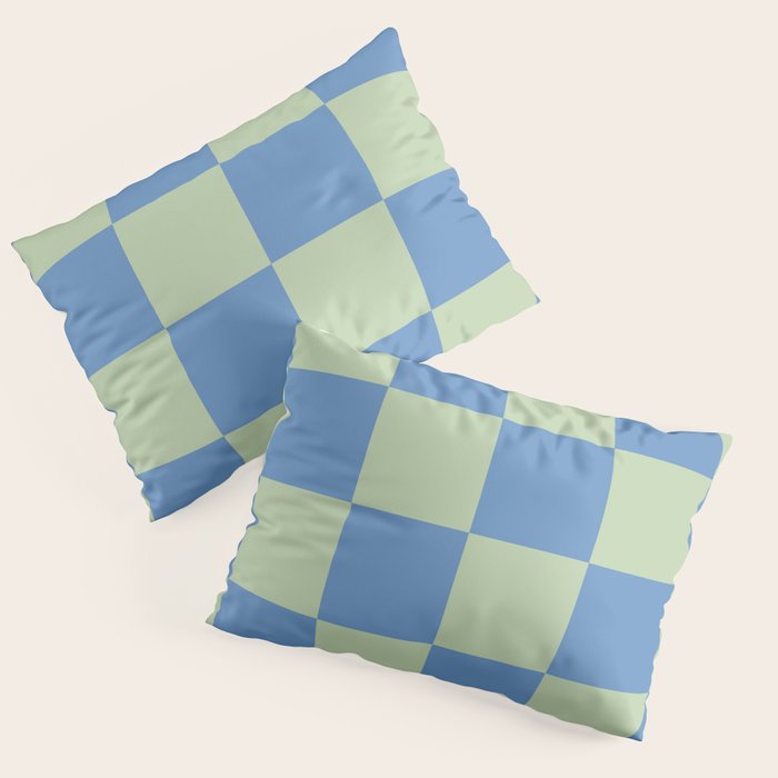 Blue and Light Green Checkerboard Pattern Pillow Sham Gallery Image 1