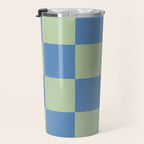Blue and Light Green Checkerboard Pattern Travel Mug Gallery Image 3