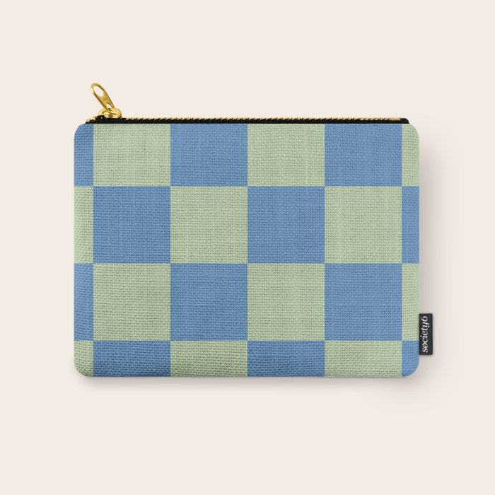 Blue and Light Green Checkerboard Pattern Carry All Pouch Gallery Image 1
