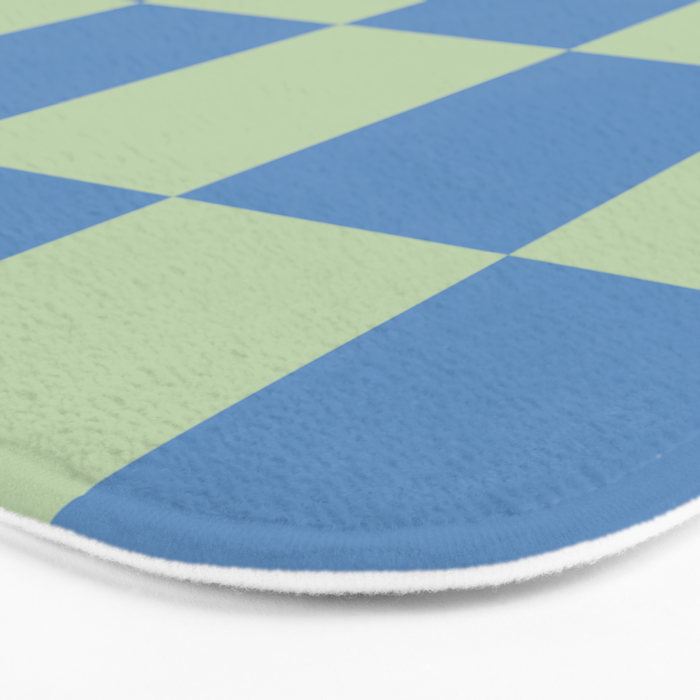 Blue and Light Green Checkerboard Pattern Bath Mat Gallery Image 3