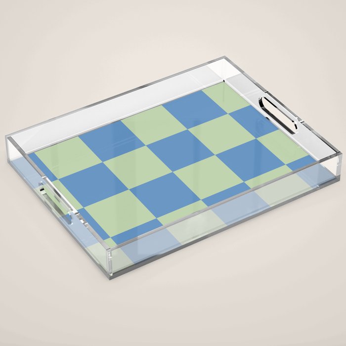 Blue and Light Green Checkerboard Pattern Acrylic Tray Gallery Image 1