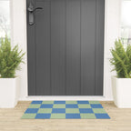 Blue and Light Green Checkerboard Pattern Welcome Mat Gallery Image 3