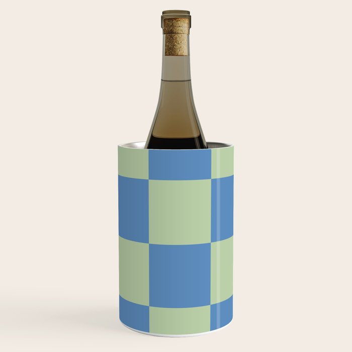 Blue and Light Green Checkerboard Pattern Wine Chiller Gallery Image 3