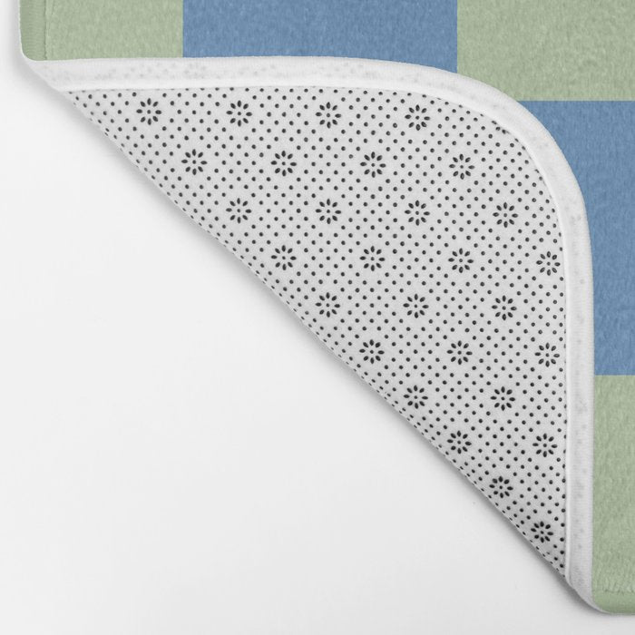 Blue and Light Green Checkerboard Pattern Bath Mat Gallery Image 2