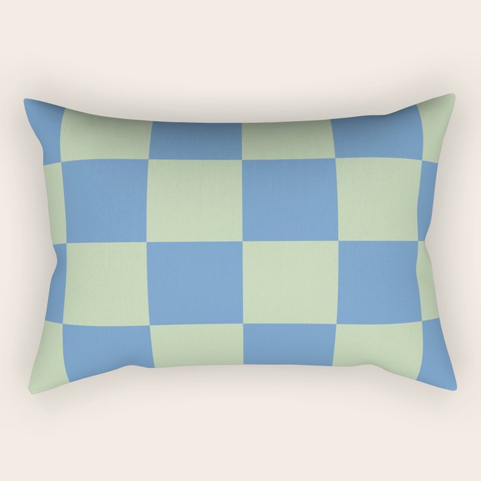 Blue and Light Green Checkerboard Pattern Rectangular Pillow Gallery Image 2