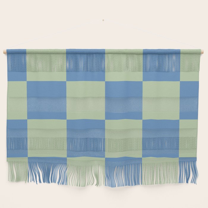 Blue and Light Green Checkerboard Pattern Wall Hanging Gallery Image 1