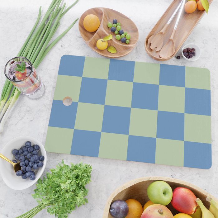 Blue and Light Green Checkerboard Pattern Cutting Board Gallery Image 2