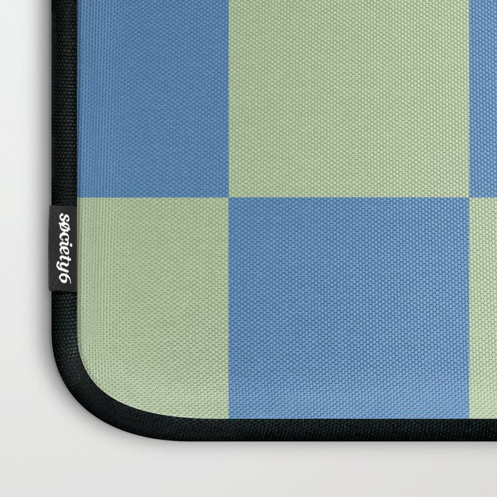 Blue and Light Green Checkerboard Pattern Laptop Sleeve Gallery Image 3