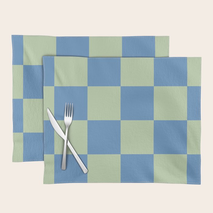 Blue and Light Green Checkerboard Pattern Placemat Gallery Image 1