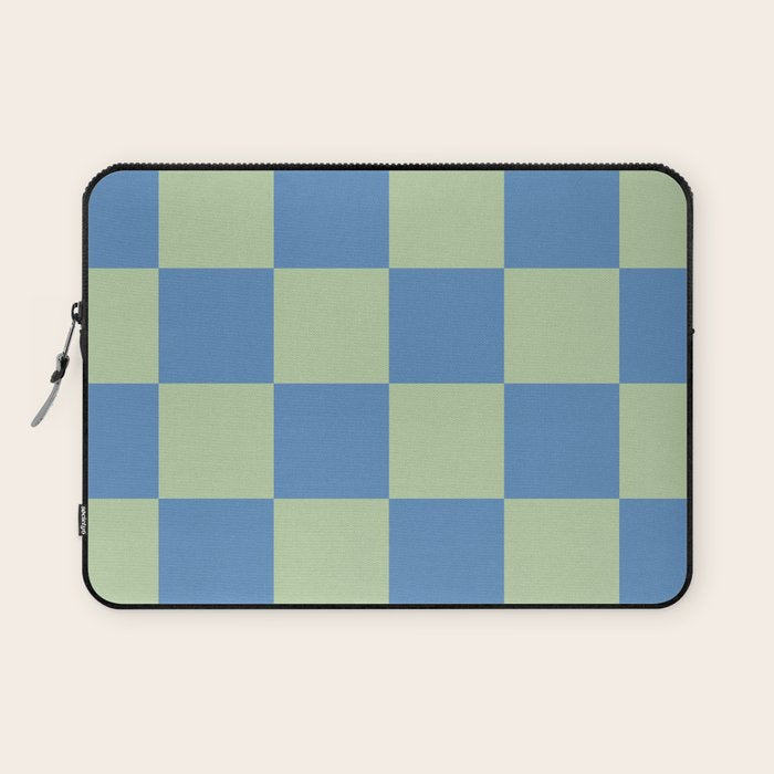 Blue and Light Green Checkerboard Pattern Laptop Sleeve Gallery Image 1