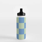 Blue and Light Green Checkerboard Pattern Water Bottle Gallery Image 2