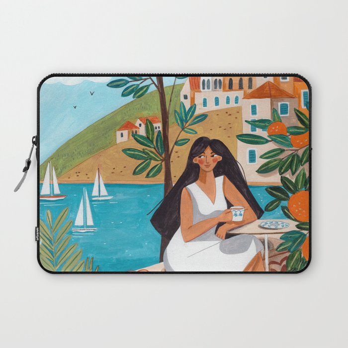 Travel poster woman in Mediterranean coast Laptop Sleeve Gallery Image 1
