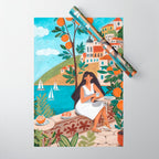 Travel poster woman in Mediterranean coast Wrapping Paper Gallery Image 1