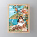 Travel poster woman in Mediterranean coast Mini Art Print Gallery Image 1