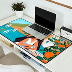 Travel poster woman in Mediterranean coast Desk Mat Gallery Image 2
