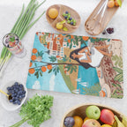 Travel poster woman in Mediterranean coast Cutting Board Gallery Image 2
