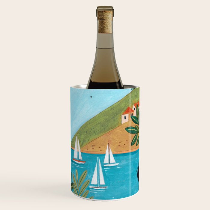 Travel poster woman in Mediterranean coast Wine Chiller Gallery Image 2