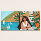 Travel poster woman in Mediterranean coast Desk Mat Gallery Image 3
