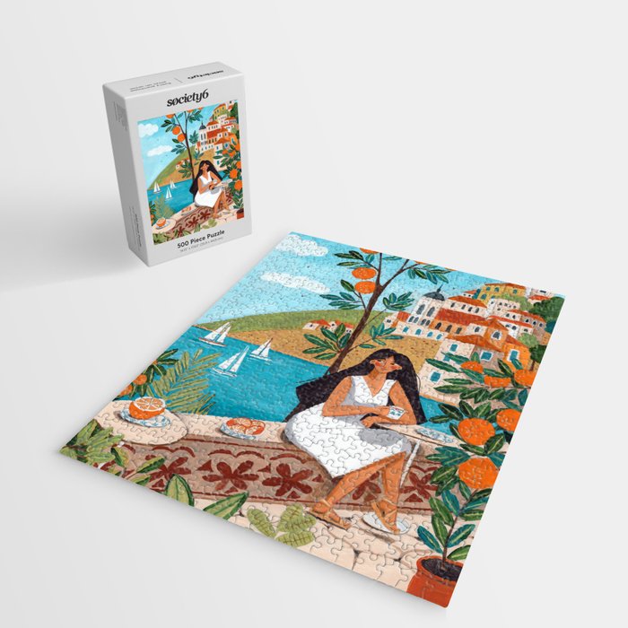 Travel poster woman in Mediterranean coast Jigsaw Puzzle Gallery Image 2