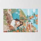 Travel poster woman in Mediterranean coast Rug Gallery Image 2