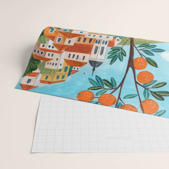 Travel poster woman in Mediterranean coast Wrapping Paper Gallery Image 2