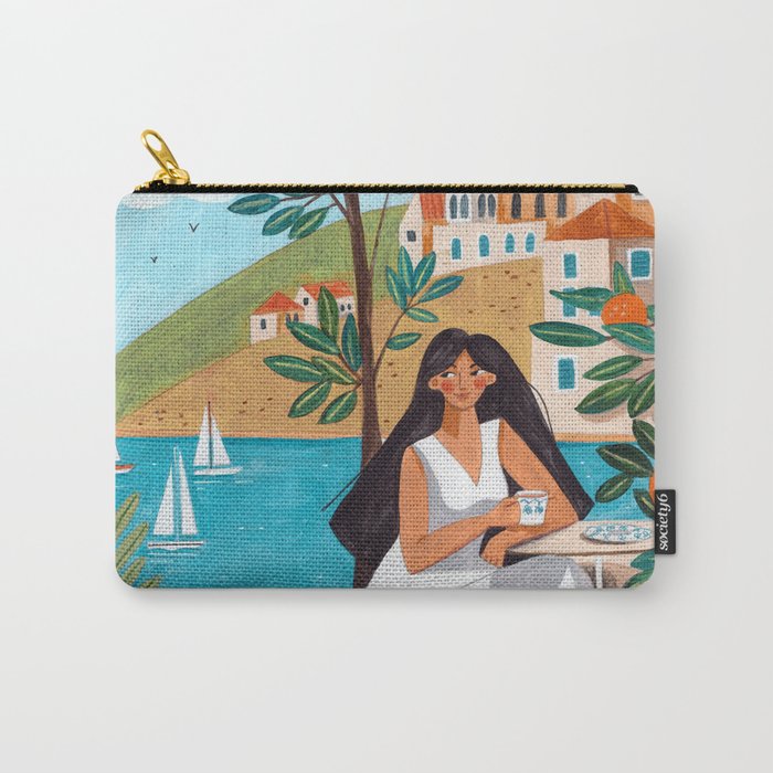 Travel poster woman in Mediterranean coast Carry All Pouch Gallery Image 1