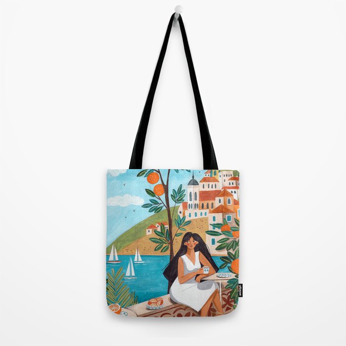Travel poster woman in Mediterranean coast Tote Bag Gallery Image 2