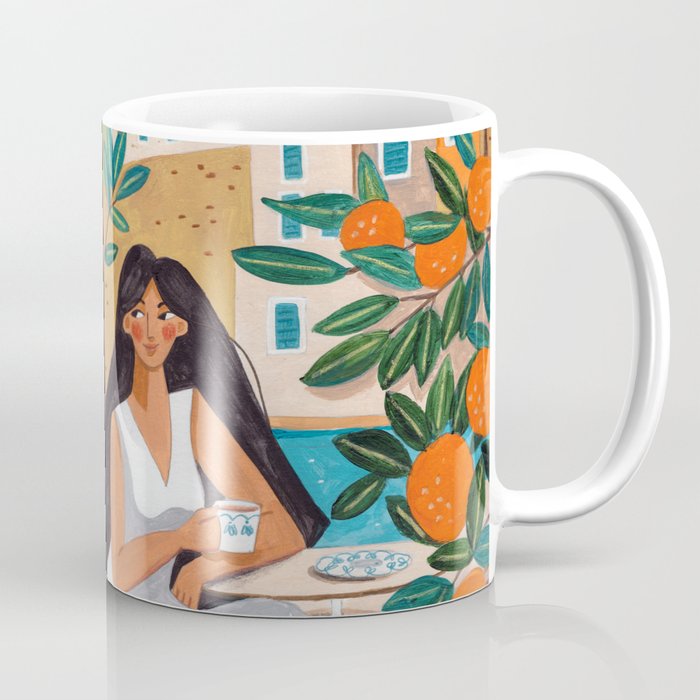 Travel poster woman in Mediterranean coast Coffee Mug Gallery Image 1