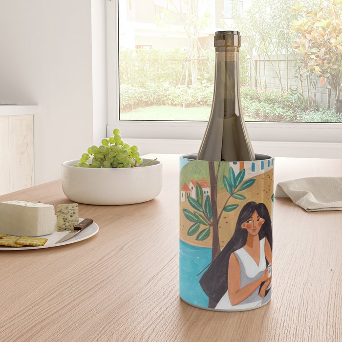 Travel poster woman in Mediterranean coast Wine Chiller Gallery Image 4