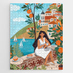 Travel poster woman in Mediterranean coast Jigsaw Puzzle Gallery Image 1