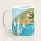 Travel poster woman in Mediterranean coast Coffee Mug Gallery Image 3