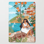 Travel poster woman in Mediterranean coast Cutting Board Gallery Image 1