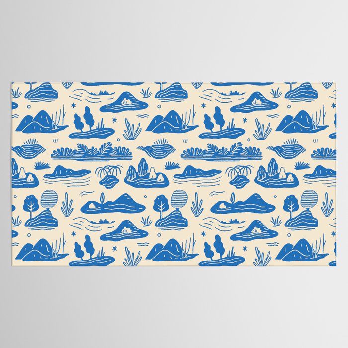 Abstract blue nature landscape doodle pattern Tablecloth Gallery Image 2