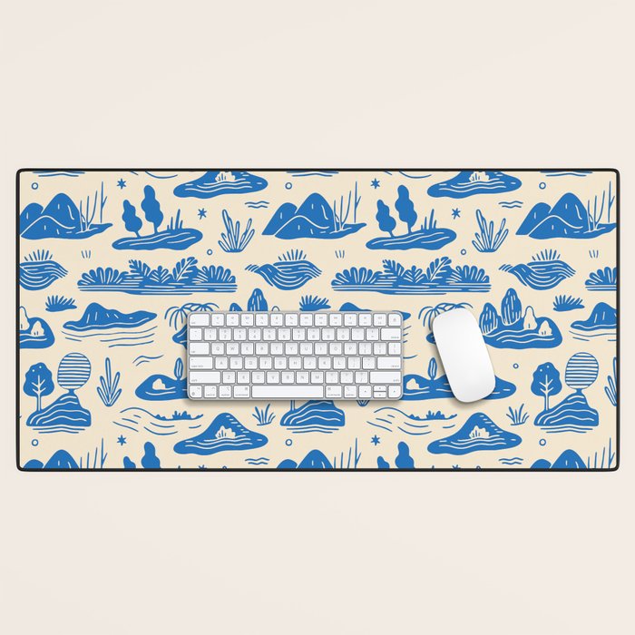 Abstract blue nature landscape doodle pattern Desk Mat Gallery Image 1