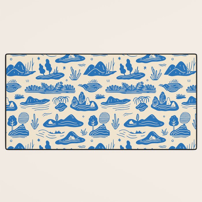 Abstract blue nature landscape doodle pattern Desk Mat Gallery Image 3