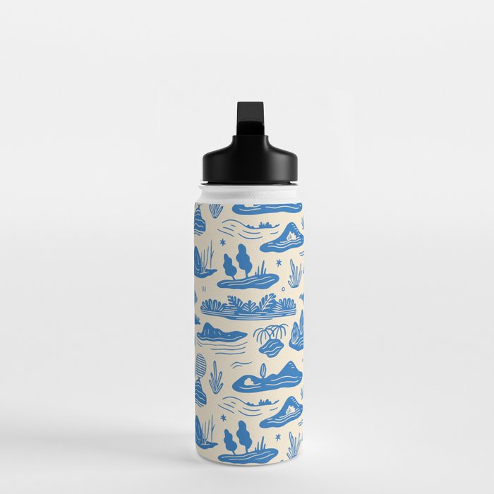 Abstract blue nature landscape doodle pattern Water Bottle Gallery Image 3