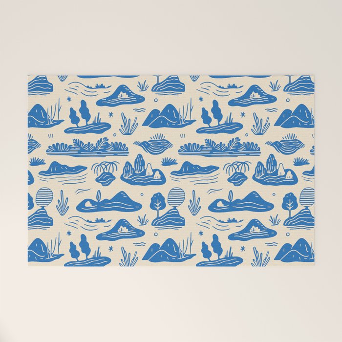 Abstract blue nature landscape doodle pattern Welcome Mat Gallery Image 1