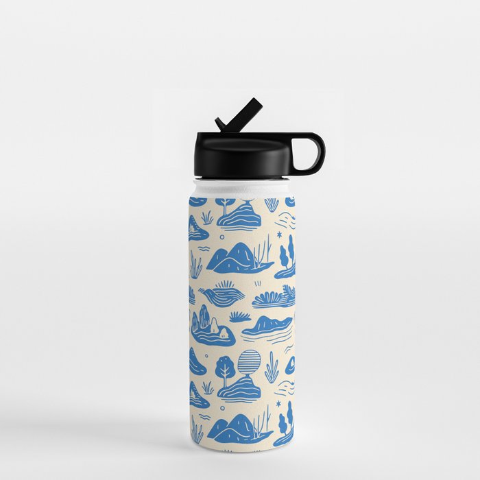Abstract blue nature landscape doodle pattern Water Bottle Gallery Image 1