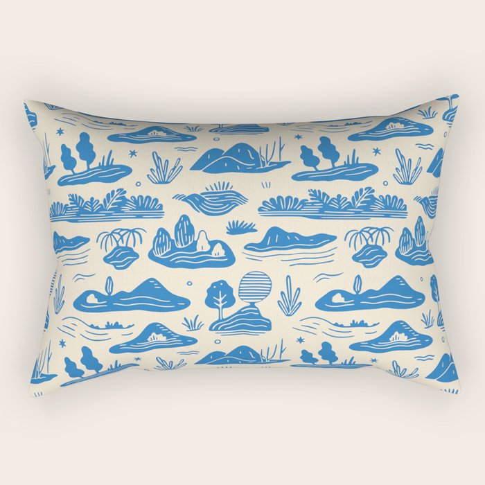 Abstract blue nature landscape doodle pattern Rectangular Pillow Gallery Image 1